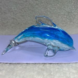 Art Glass paper weight jumping dolphin blue & white 3" x 6"